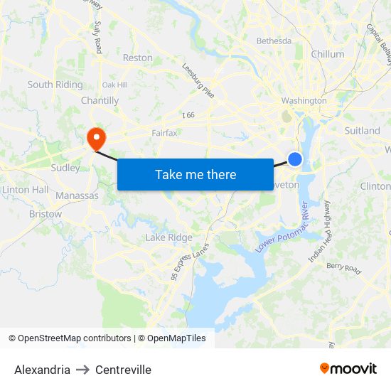 Alexandria to Centreville map