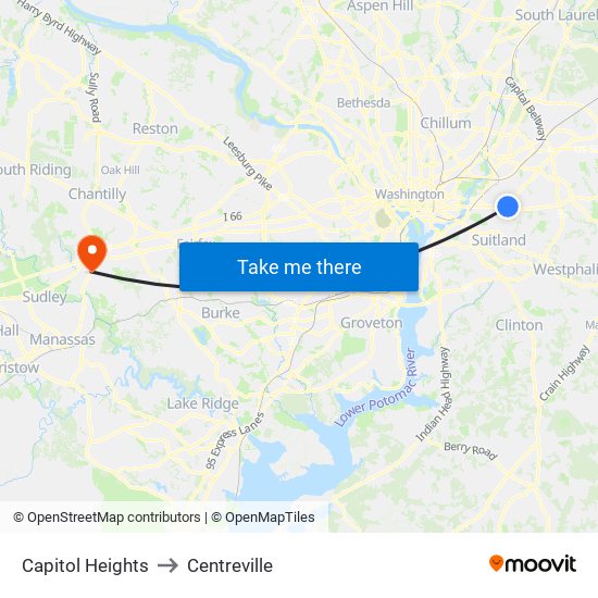 Capitol Heights to Centreville map