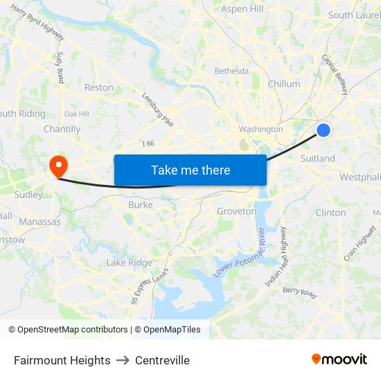 Fairmount Heights to Centreville map