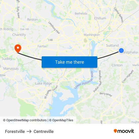 Forestville to Centreville map