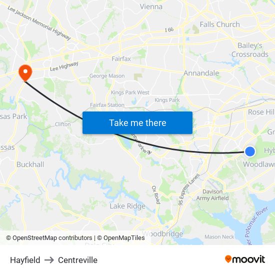 Hayfield to Centreville map