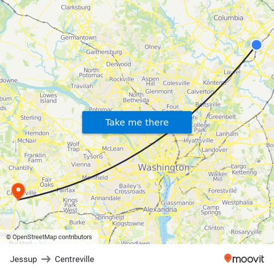 Jessup to Centreville map