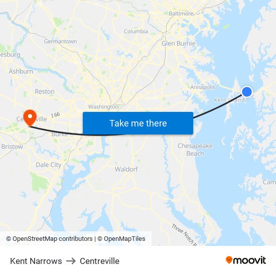 Kent Narrows to Centreville map
