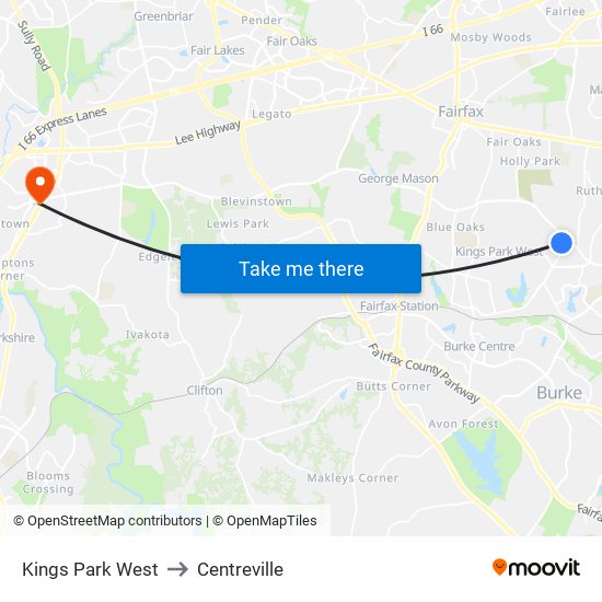 Kings Park West to Centreville map