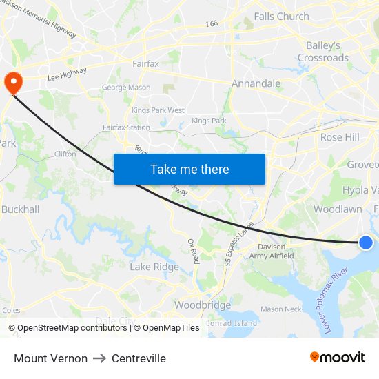 Mount Vernon to Centreville map