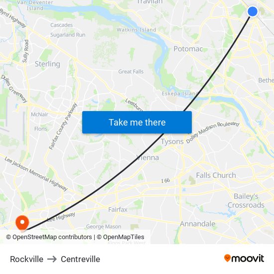 Rockville to Centreville map