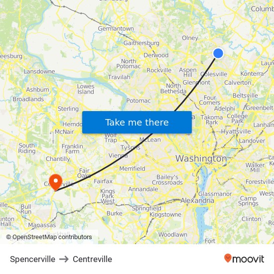 Spencerville to Centreville map