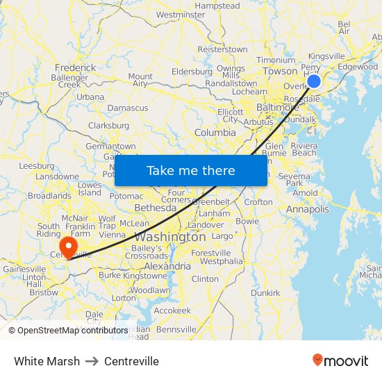 White Marsh to Centreville map