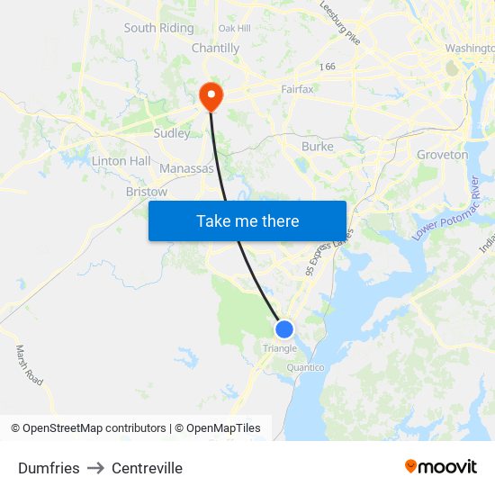 Dumfries to Centreville map