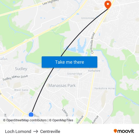 Loch Lomond to Centreville map