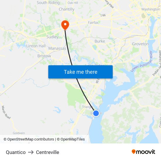 Quantico to Centreville map