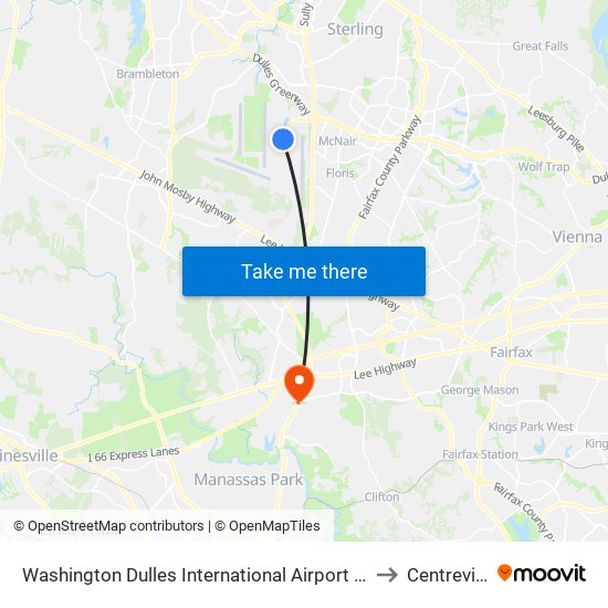 Washington Dulles International Airport (Iad) to Centreville map