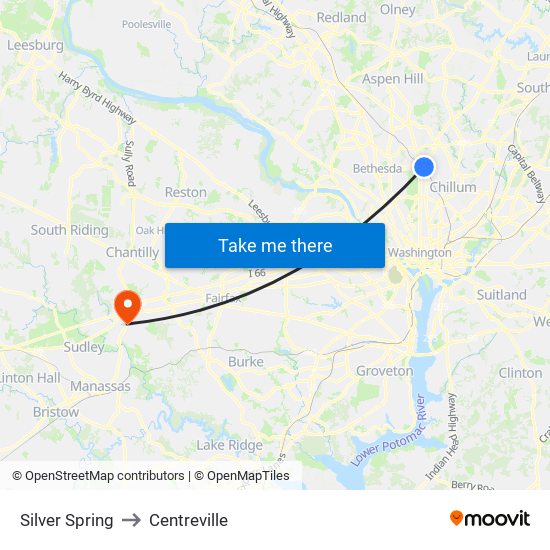 Silver Spring to Centreville map
