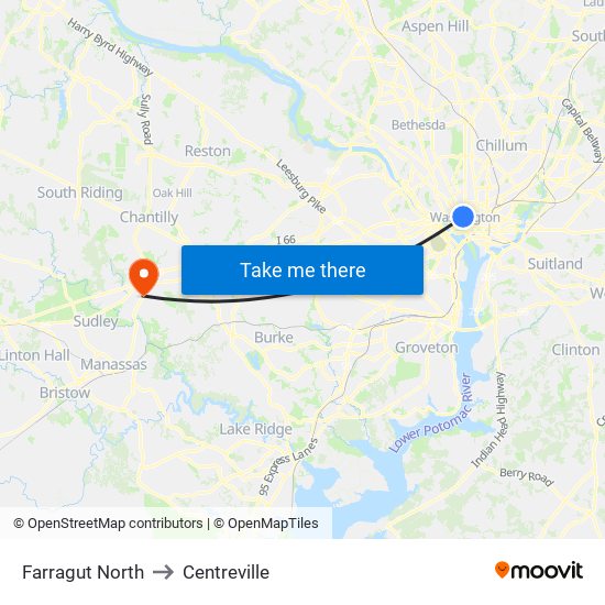 Farragut North to Centreville map