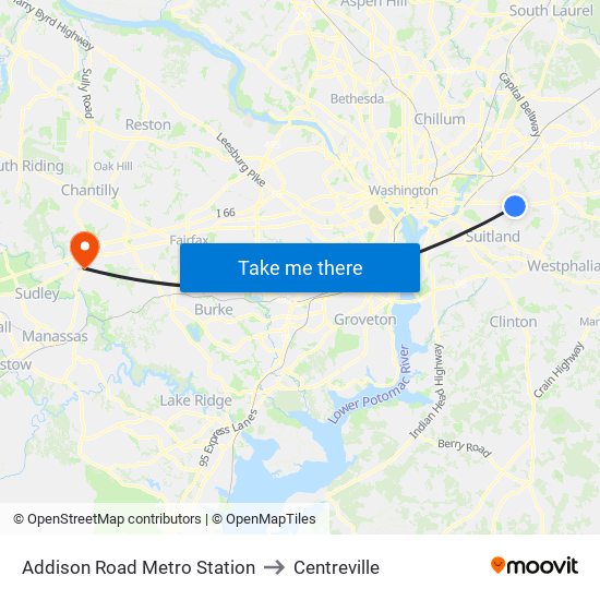 Addison Road Metro Station to Centreville map