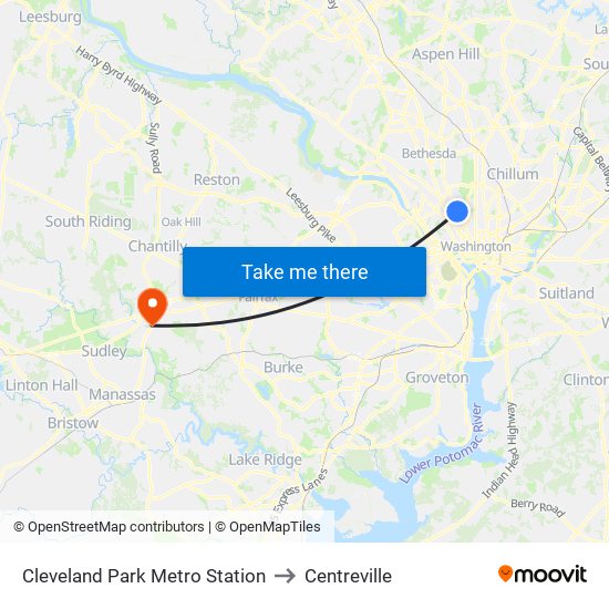 Cleveland Park Metro Station to Centreville map