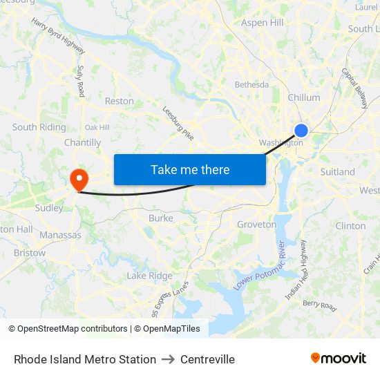 Rhode Island Metro Station to Centreville map