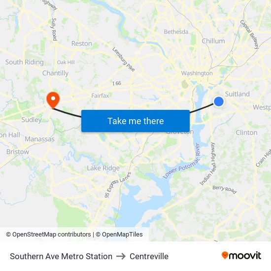 Southern Ave Metro Station to Centreville map