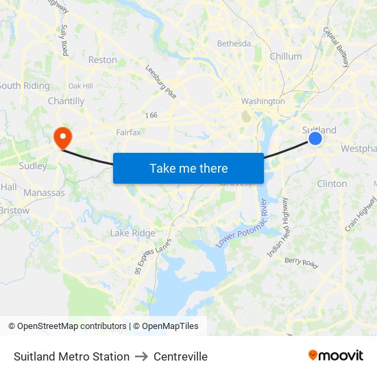 Suitland Metro Station to Centreville map