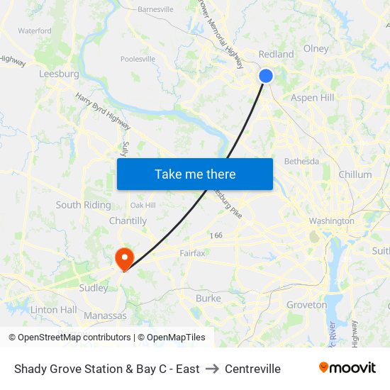 Shady Grove Station & Bay C - East to Centreville map