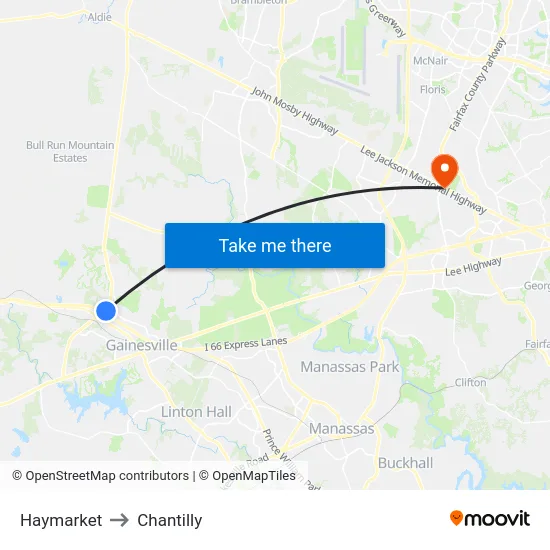 Haymarket to Chantilly map