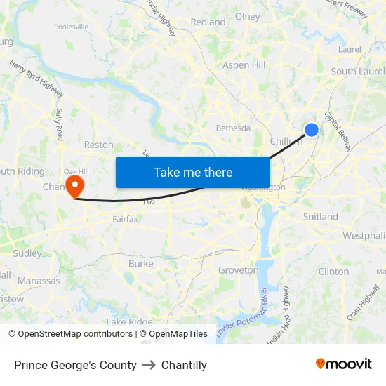 Prince George's County to Chantilly map