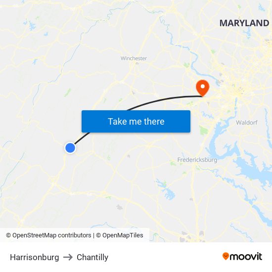 Harrisonburg to Chantilly map