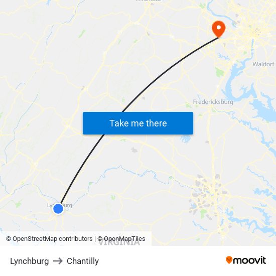 Lynchburg to Chantilly map