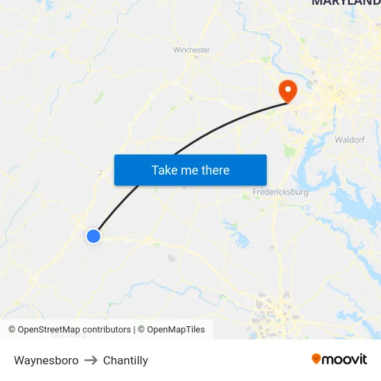 Waynesboro to Chantilly map