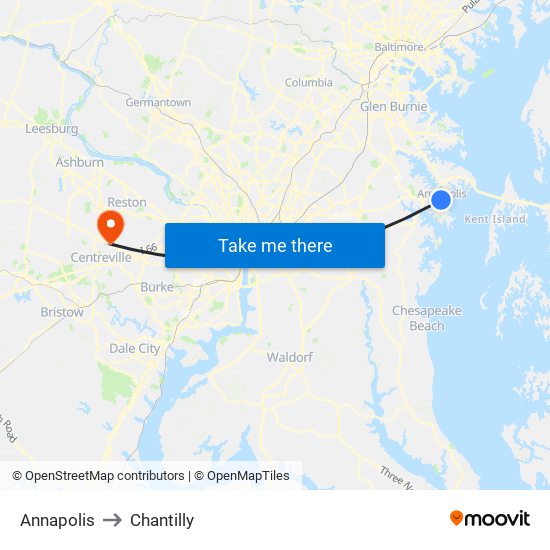 Annapolis to Chantilly map