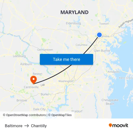 Baltimore to Chantilly map