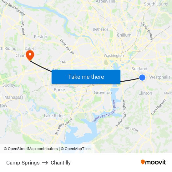 Camp Springs to Chantilly map