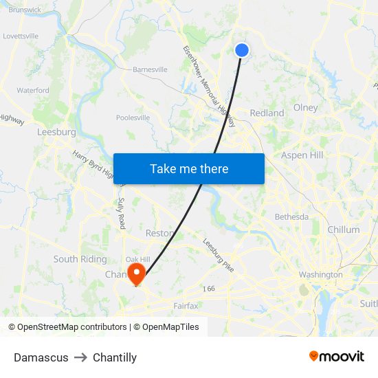 Damascus to Chantilly map