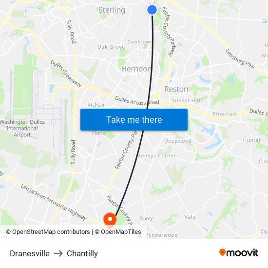 Dranesville to Chantilly map