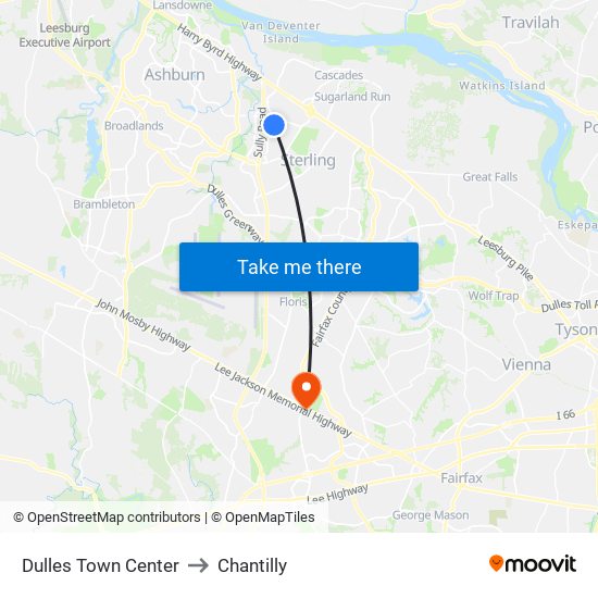 Dulles Town Center to Chantilly map