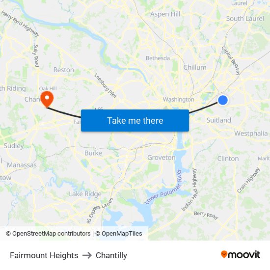 Fairmount Heights to Chantilly map