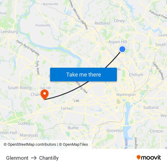 Glenmont to Chantilly map