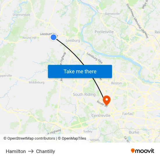 Hamilton to Chantilly map