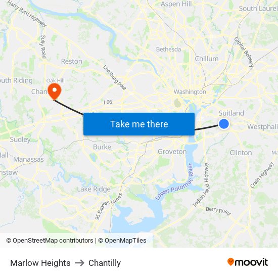 Marlow Heights to Chantilly map