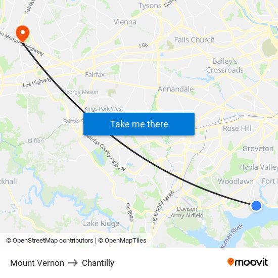 Mount Vernon to Chantilly map