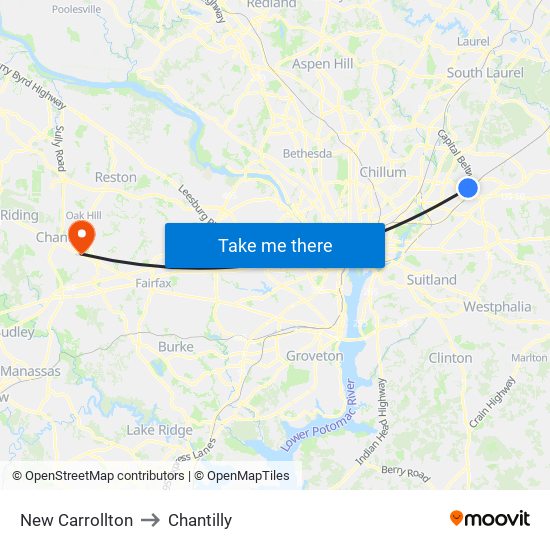 New Carrollton to Chantilly map