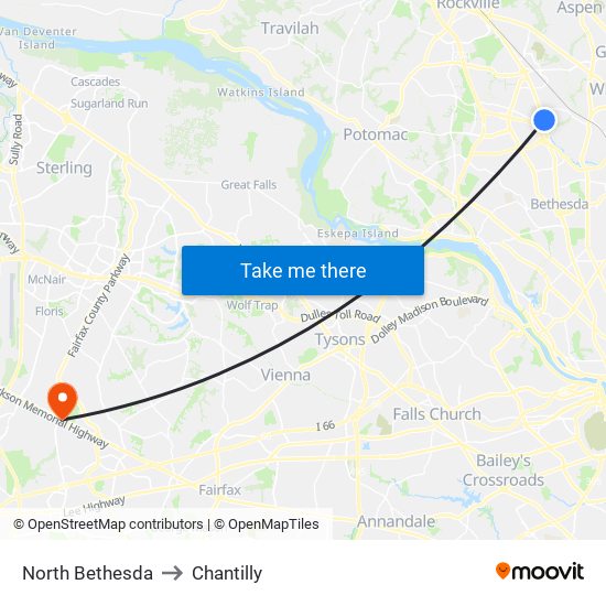 North Bethesda to Chantilly map