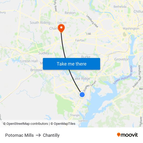 Potomac Mills to Chantilly map