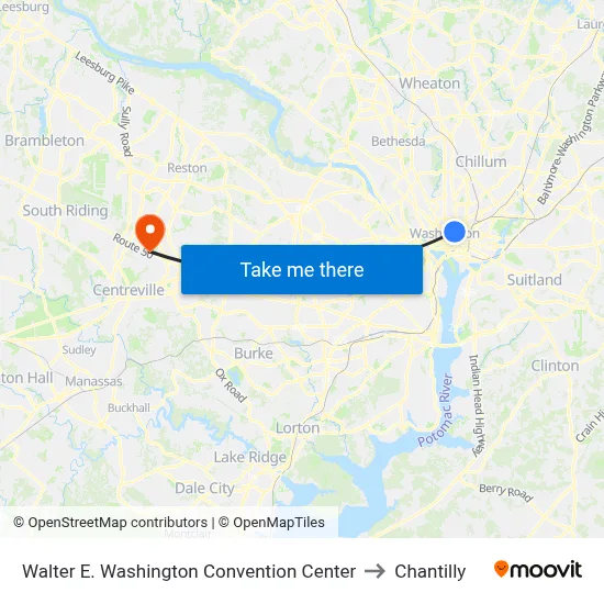 Walter E. Washington Convention Center to Chantilly map