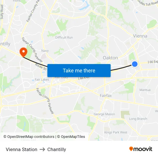 Vienna Station to Chantilly map