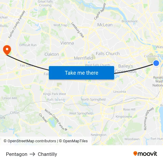 Pentagon to Chantilly map