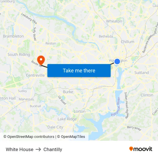 White House to Chantilly map