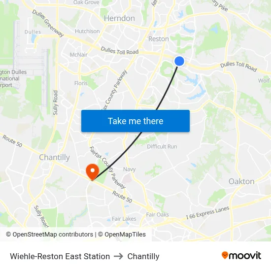 Wiehle-Reston East Station to Chantilly map