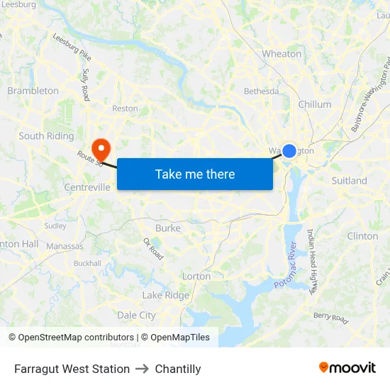 Farragut West Station to Chantilly map
