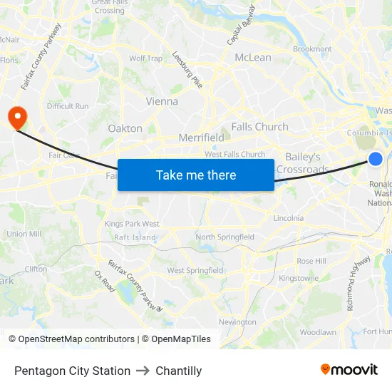Pentagon City Station to Chantilly map